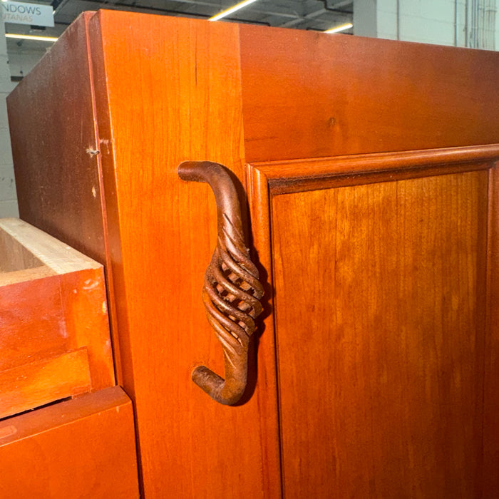 Cherry Maple-Stained Cabinet Set W/ Island and Glass Doors