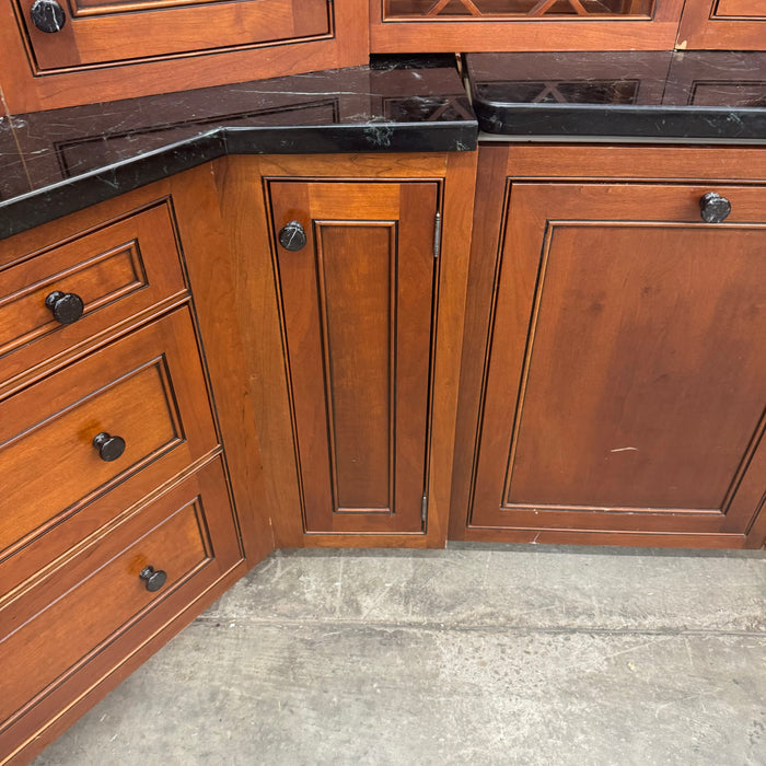 Mitered Cherry-Stained Cabinet Set w/ Granite Countertop