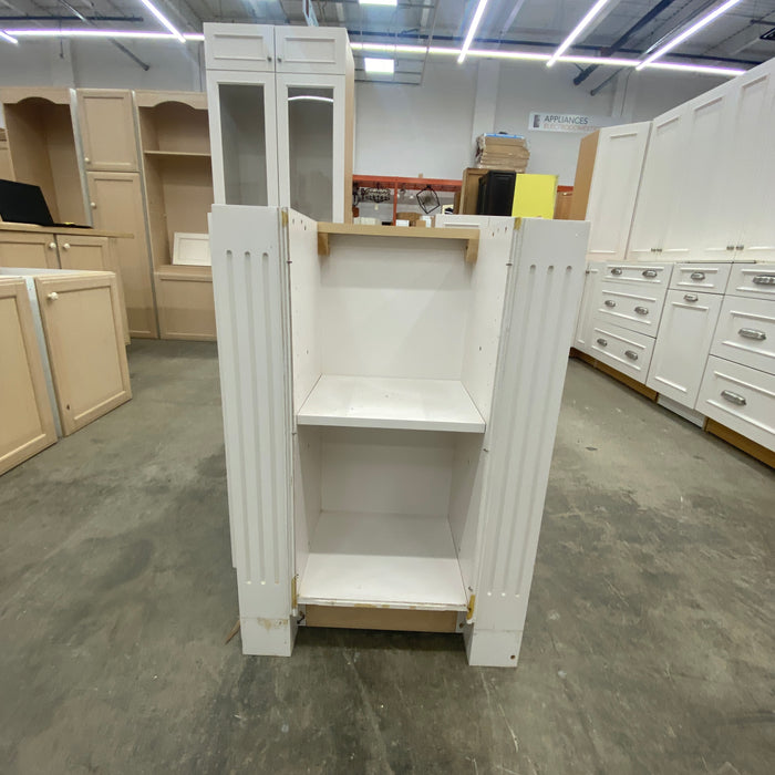 White Mitered Paneled Cabinet Set w/Island & Glass Paned Pantries