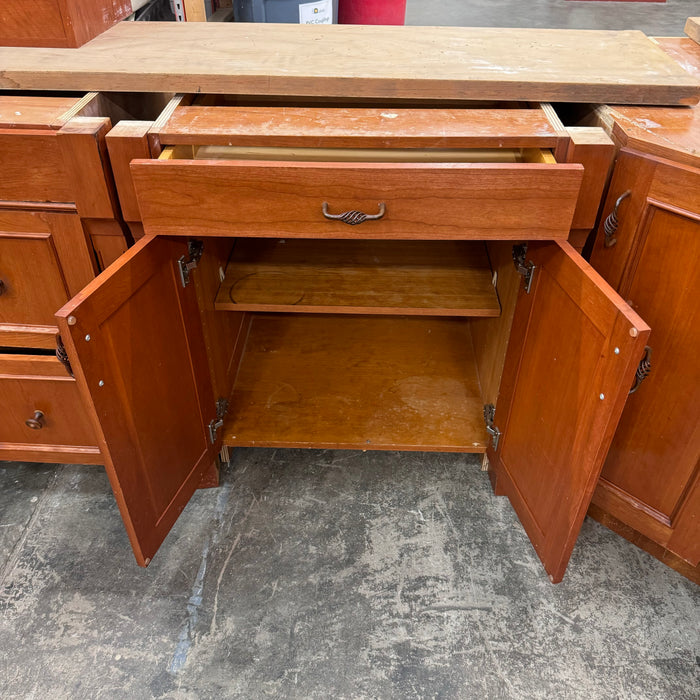 Cherry Maple-Stained Cabinet Set W/ Island and Glass Doors