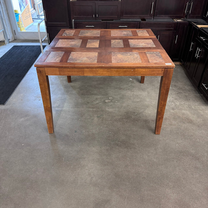 Wood and Tile Dining Room Table with Folding Leaf Insert