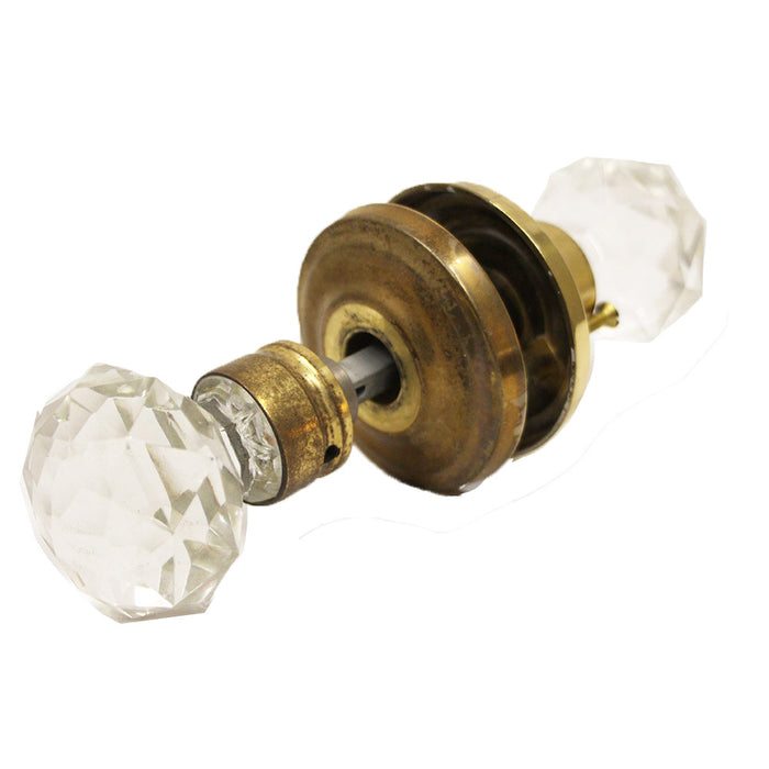 Jado Faceted Doorknob Set Brass Shanks & Rosettes