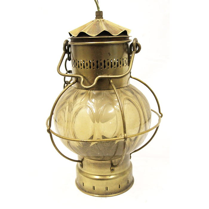 Vintage Brass Gas Style Lamp Lantern with Colored Glass Bubble Shade
