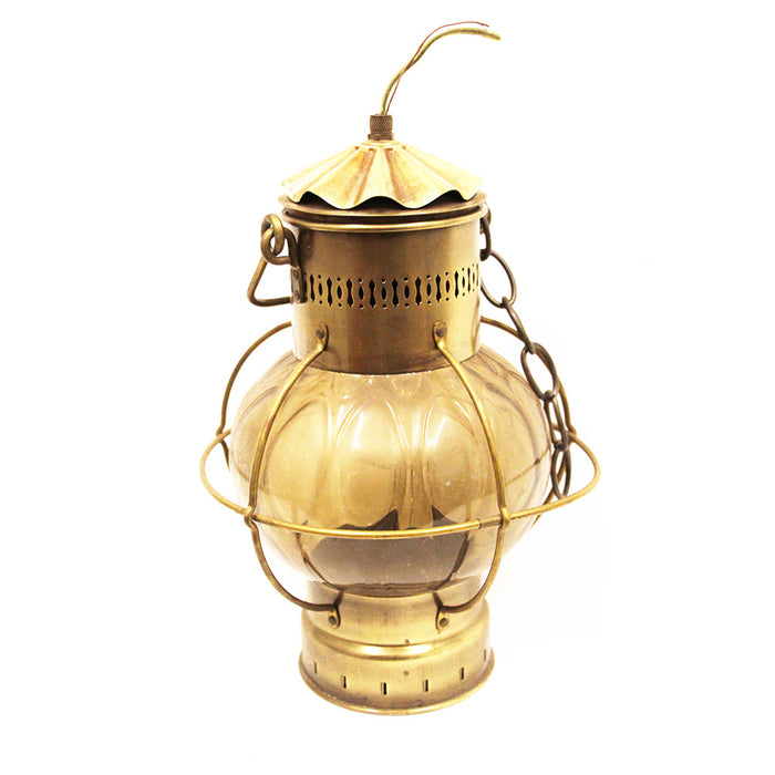 Vintage Brass Gas Style Lamp Lantern with Colored Glass Bubble Shade