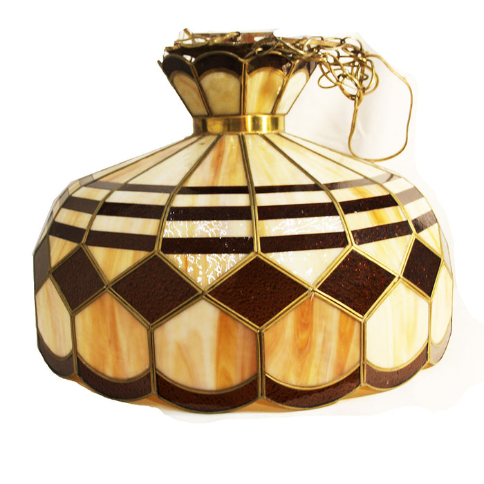 Vintage Yellow & Brown Stained Glass Pendant Light