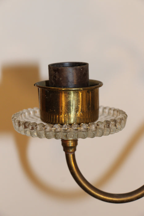 Antique Regency Style 3 Arm 3 Light Brass Chandelier w Glass Body
