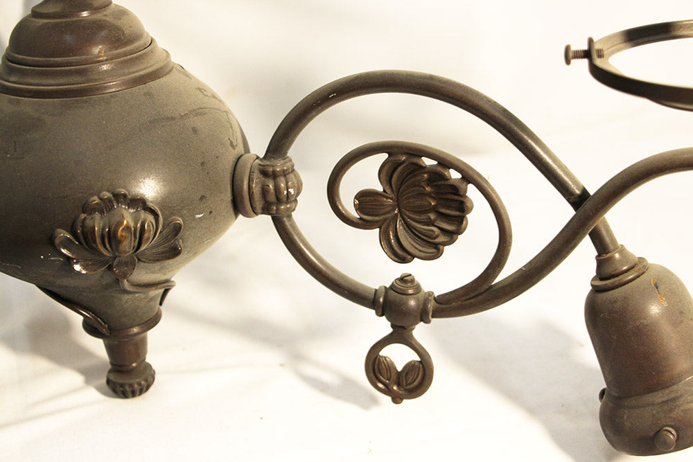 Antique 6 Light Converted Gas Pendant Light Iron & Ivy Floral Design