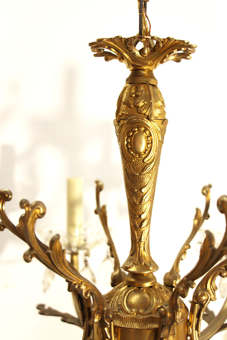 Antique 6 Light Spanish Brass Chandelier Ornate Design