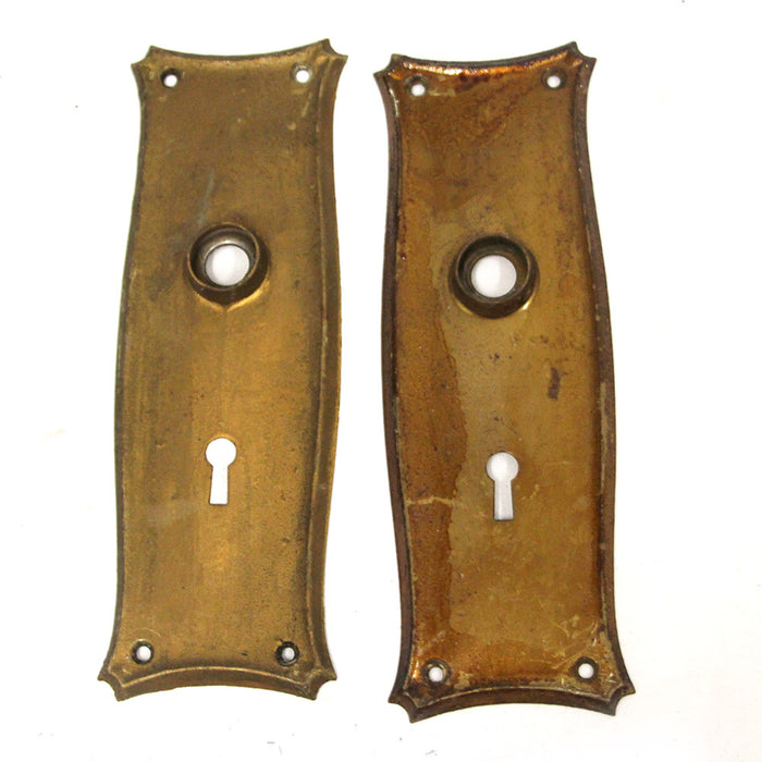 Pair of Antique Painted Metal Door Plates w Dipped corners 7 1/4 x 2 1/2"