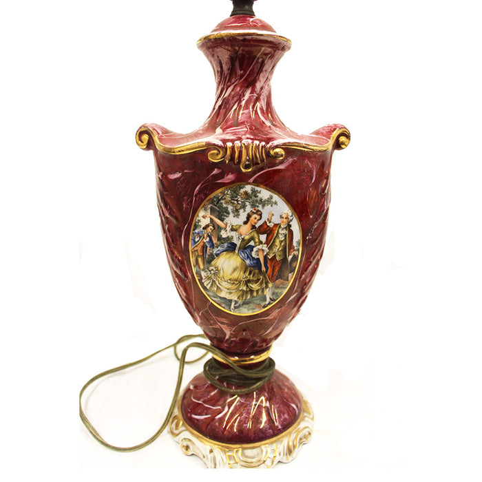Antique George & Martha Washington Porcelain Lamp Red Glaze