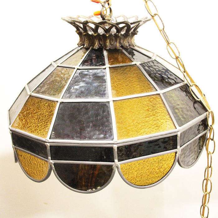 Vintage Mid Century Stained Glass Tiffany Style Circus Tent Light Fixture