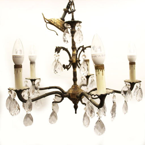 Vintage Heavy Brass and Crystal Chandelier Made in Spain - For Restoring