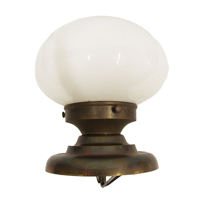 Small Brass Flush Mount Schoolhouse Light Fixture with Small Glass Shade