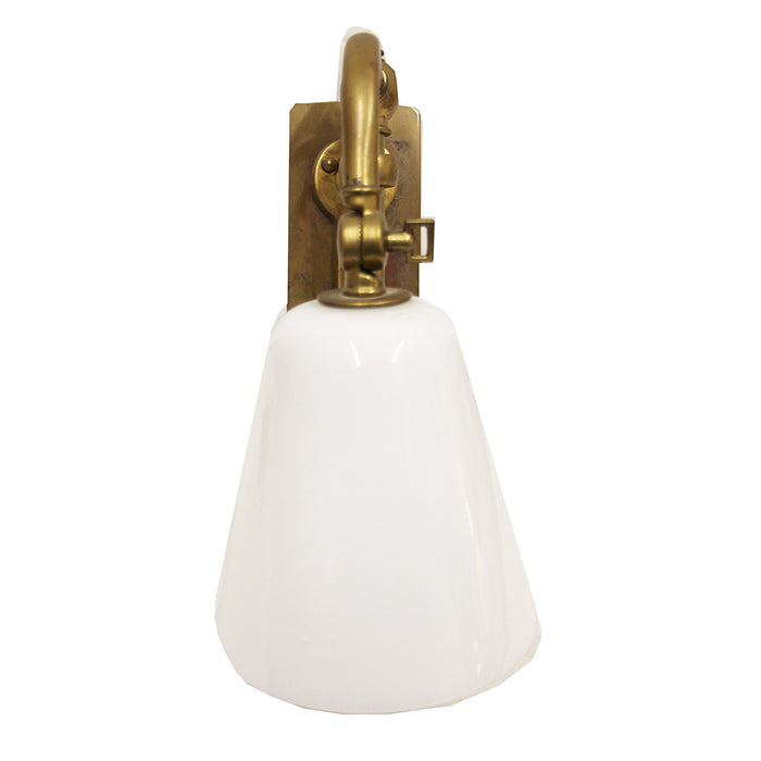 Brass Industrial Style Wall Sconce w Milk Glass Shade