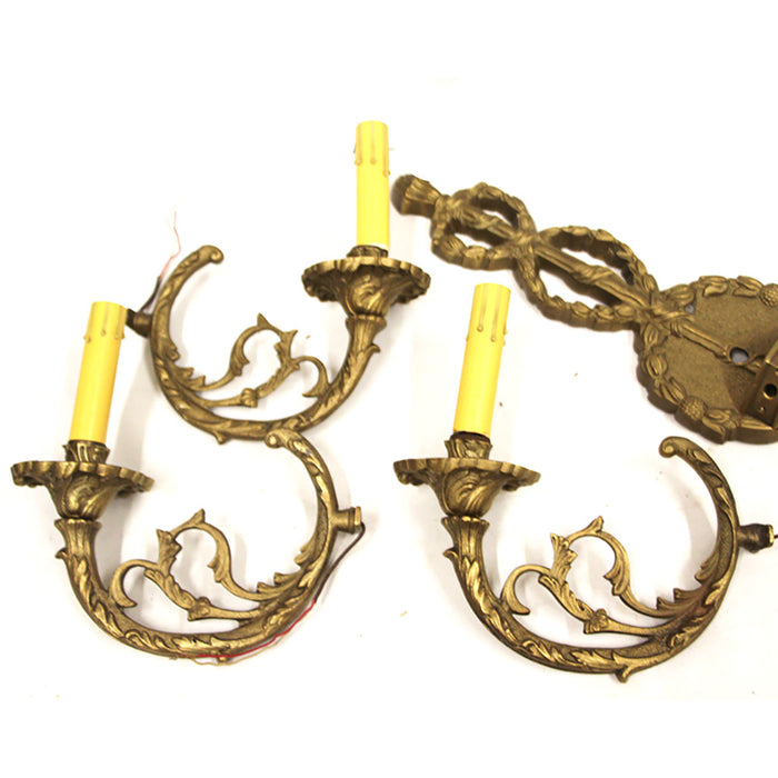 3 Light Wall Sconce Solid Brass 3 Arm Candelabra PAIR Scottish Thistle Design