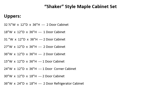 "Shaker" Style Maple Cabinet Set