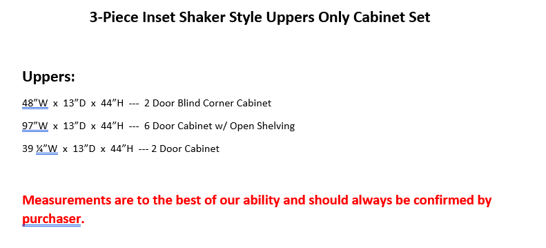 3-Piece Inset Shaker Style Uppers Only Cabinet Set