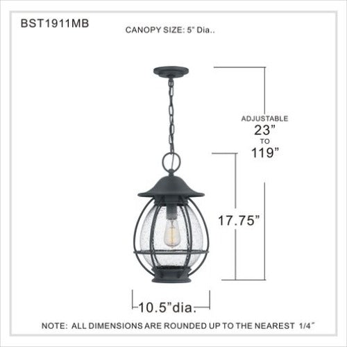 Quoizel Boston 1 Light 11 inch Mottled Black Outdoor Hanging Lantern (BST1911MB)