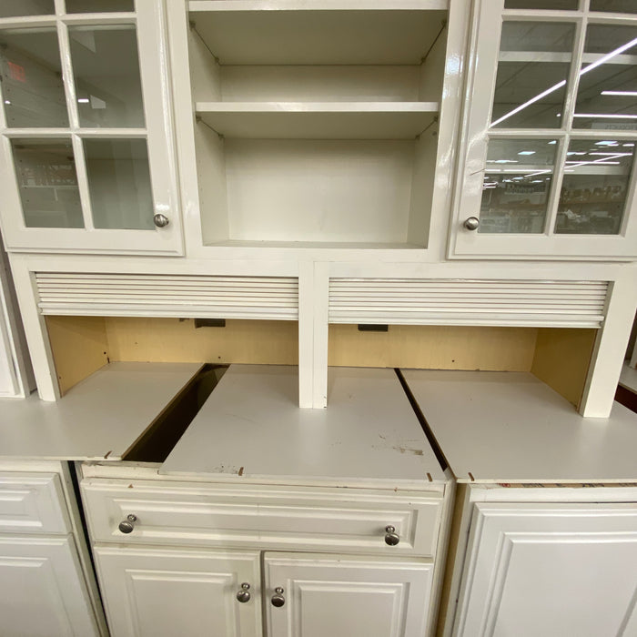 White Raised Paneled Cabinet Set w/Glass Paneled Island