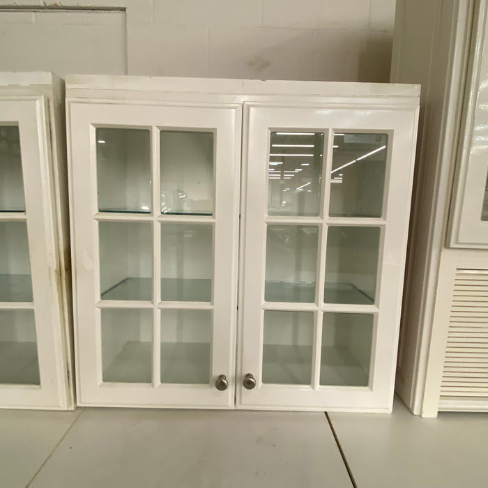 White Raised Paneled Cabinet Set w/Glass Paneled Island