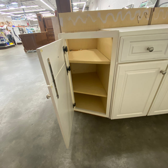 White Raised Paneled Cabinet Set w/Glass Paneled Island