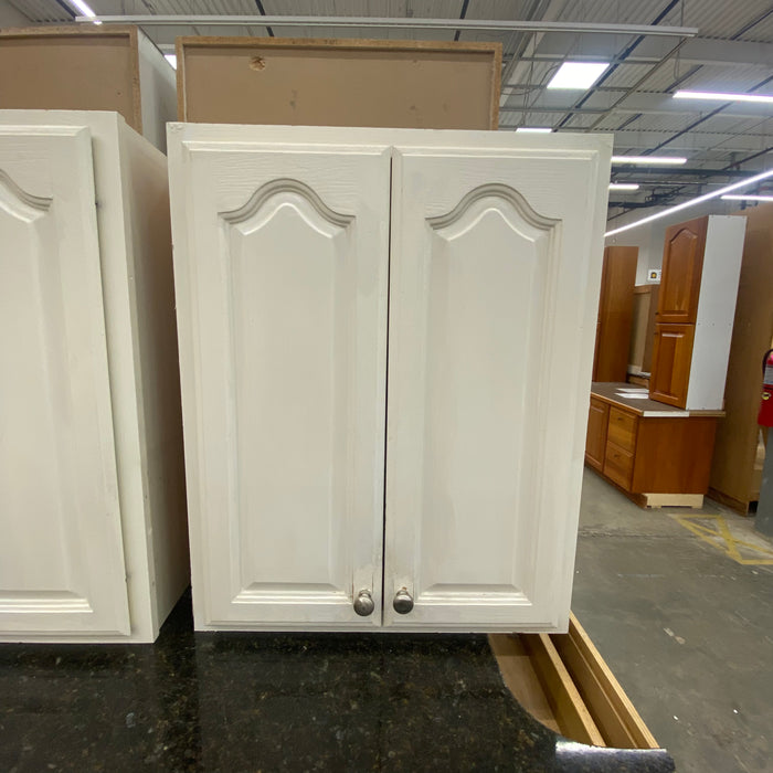 White Painted Cathedral Arched Raised Panel Cabinet Set w/Granite