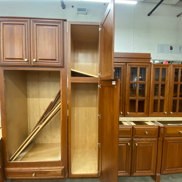 Maple Mitered & Glass Paneled Cabinet Set