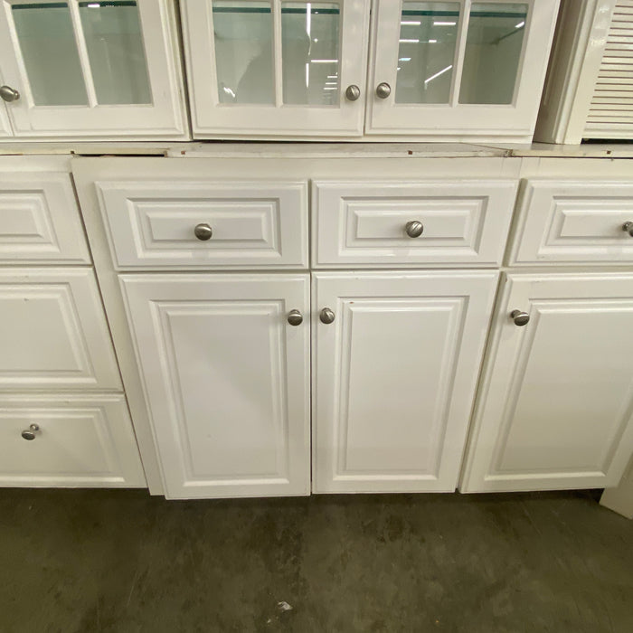 White Raised Paneled Cabinet Set w/Glass Paneled Island