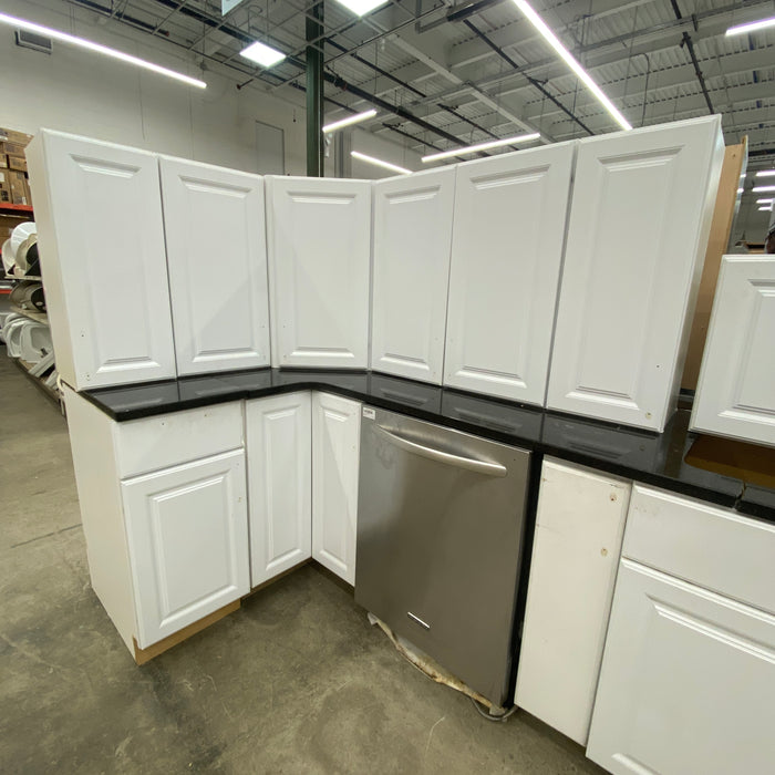 White Raised Paneled Cabinet Set w/Granite