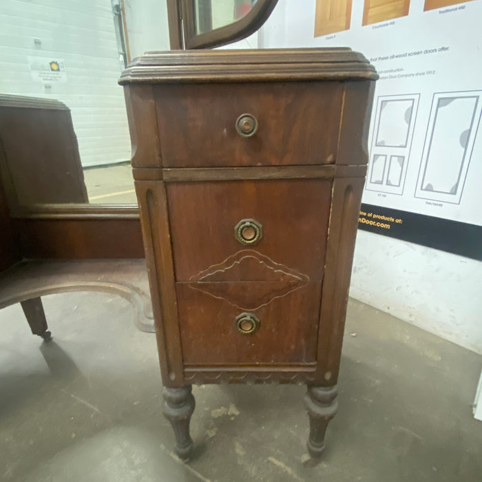 Antique Vanity with Tri-Fold Mirrors