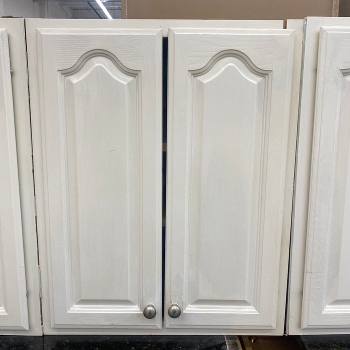White Painted Cathedral Arched Raised Panel Cabinet Set w/Granite