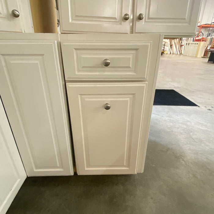 White Raised Paneled Cabinet Set w/Glass Paneled Island