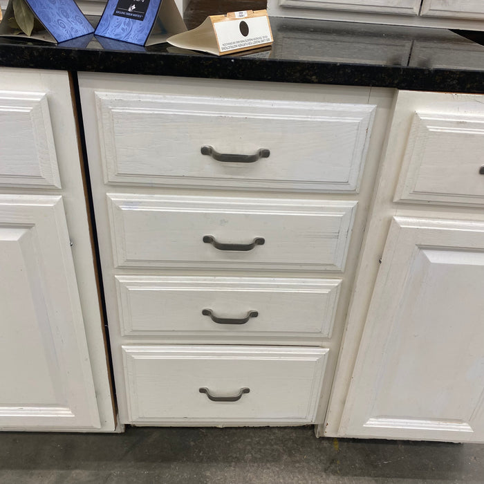 White Painted Cathedral Arched Raised Panel Cabinet Set w/Granite