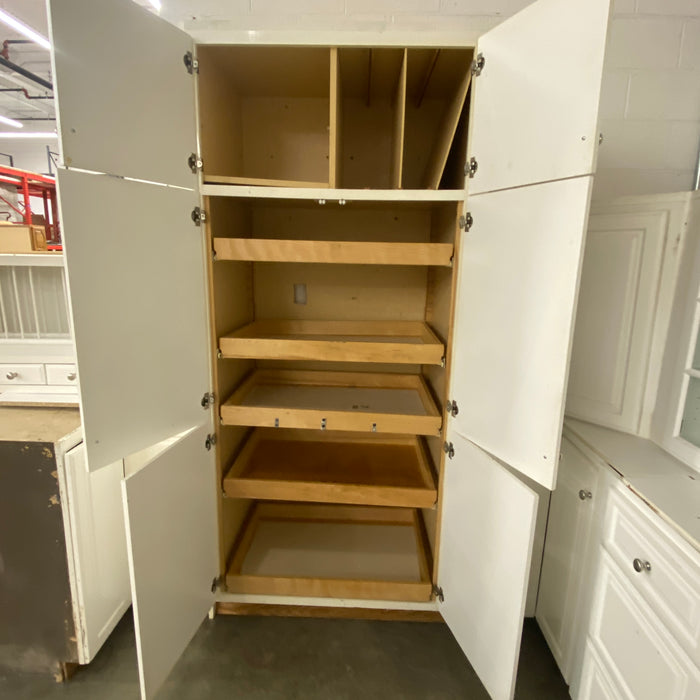 White Raised Paneled Cabinet Set w/Glass Paneled Island