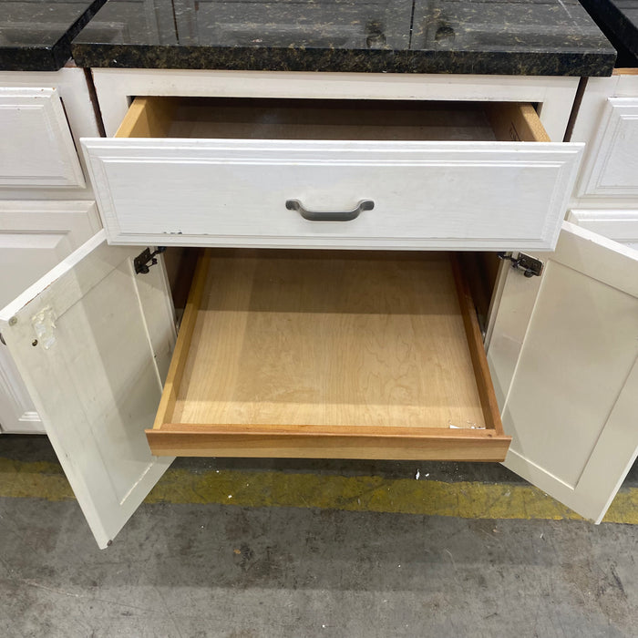 White Painted Cathedral Arched Raised Panel Cabinet Set w/Granite