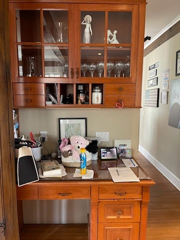 Cherry Maple-Stained Cabinet Set W/ Island and Glass Doors