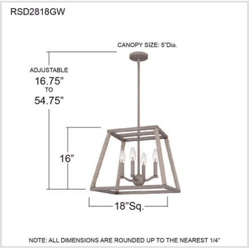 Quoizel Rosalind 4 Light 18 inch Grey Washed Oak Pendant Ceiling Light (RSD2818GW)