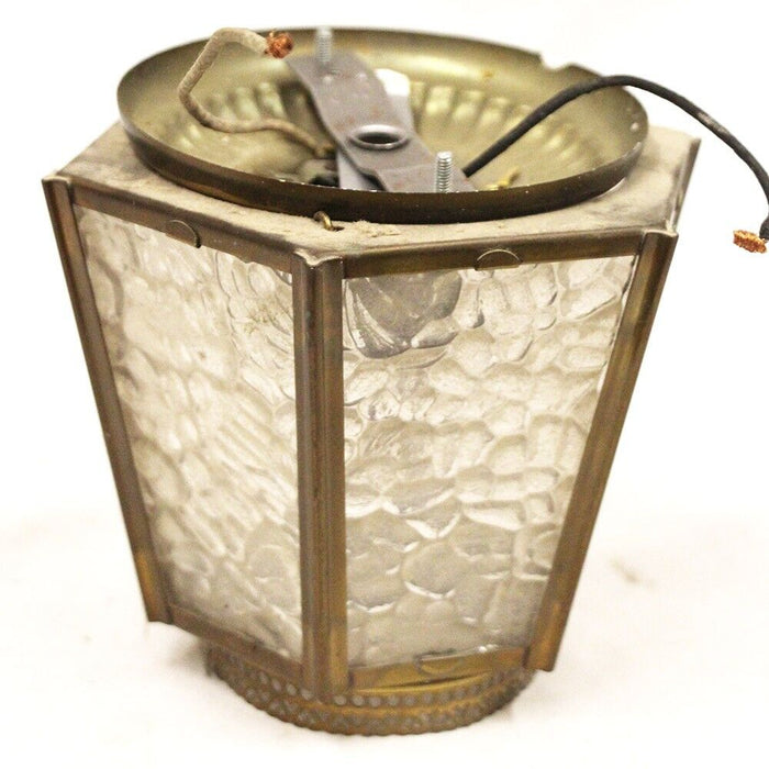 Antique Hinkley Porch Light Brass & Pebbled Glass Panes 6 Panel Ceiling Mount
