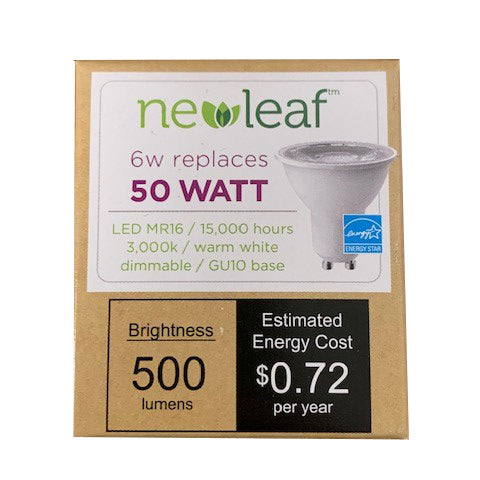 New Leaf Dimmable 6W MR16 LED Light Bulbs 50pc Lot 3000k