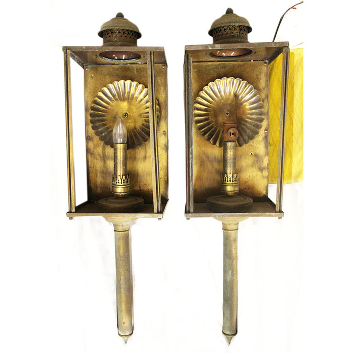 Antique Wall Sconces Pair of Solid Brass Cathedral Gothic Street Lamp Style Fixtures
