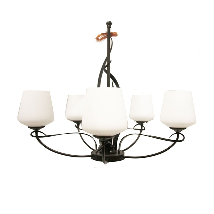 Hubbardton Forge Flora 5 Light 27" Wide Chandelier Black Metal White Frosted Glass