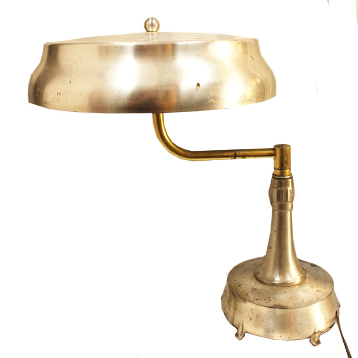 Antique Colonial Premier Brushed Metal Banker's Lamp Deco Industrial