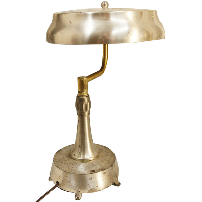 Antique Colonial Premier Brushed Metal Banker's Lamp Deco Industrial