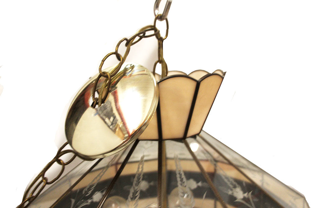 Vintage Pendant Light with Leaded Glass and Mirrors