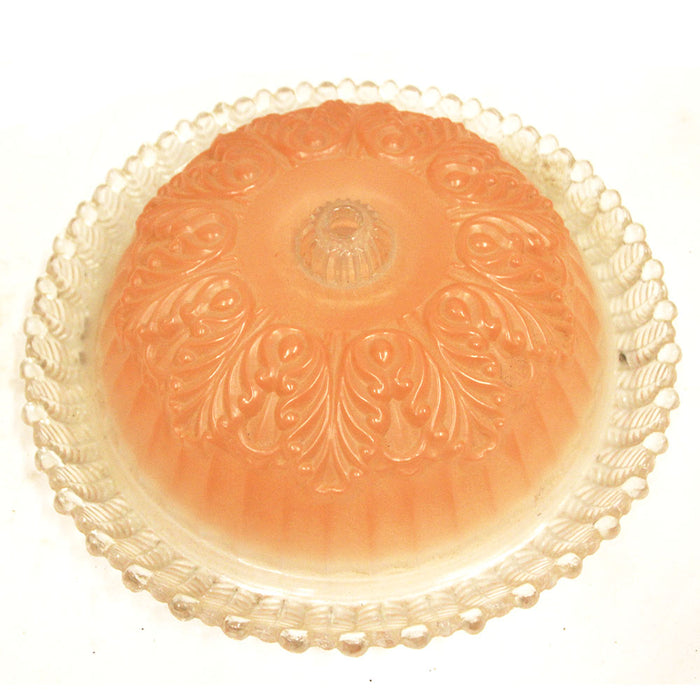 Vintage Molded Pink and Clear Glass Flush Mount Lampshade