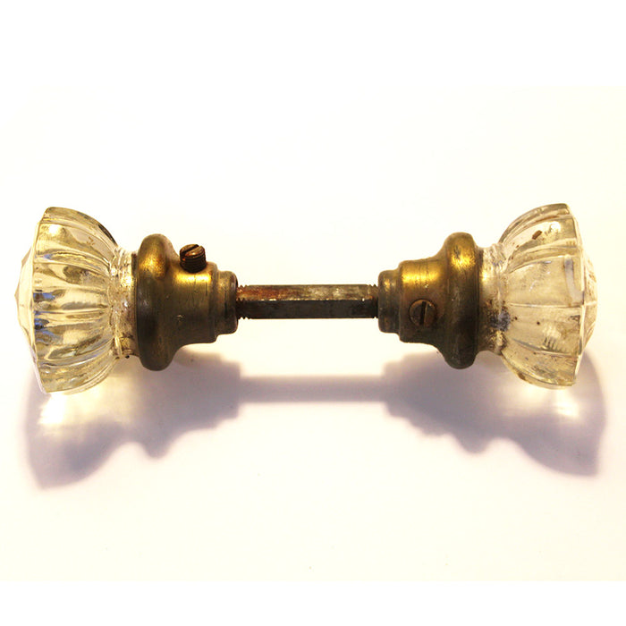 Antique 12 Point Fluted Crystal Door Knob Set w Brass T Shanks