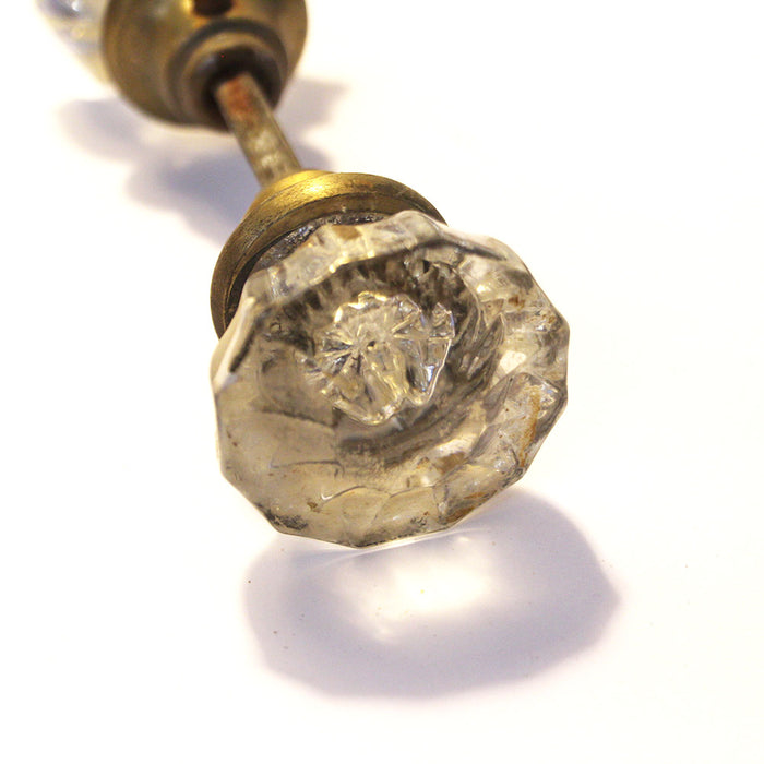 Antique 12 Point Fluted Crystal Door Knob Set w Brass T Shanks