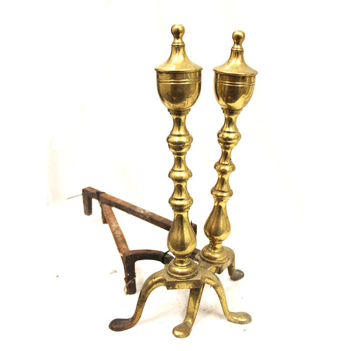 Antique Solid Brass Fireplace Andirons