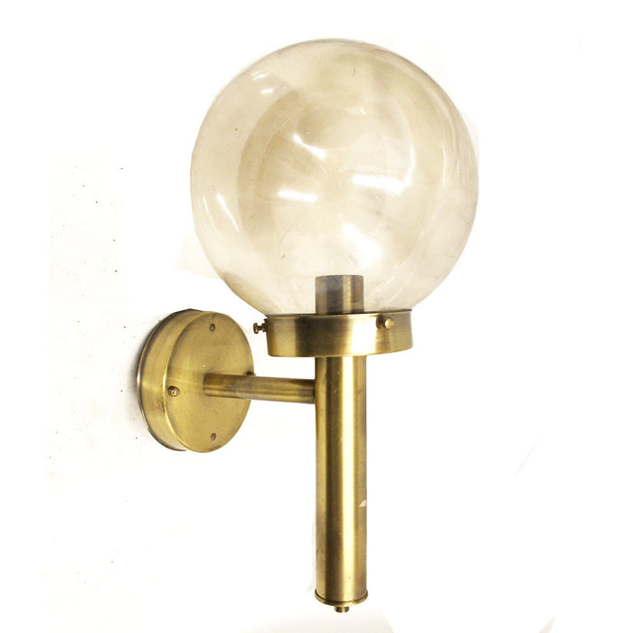 Modern Exterior Brass Wall Light w. Smoke Glass Globe Shade