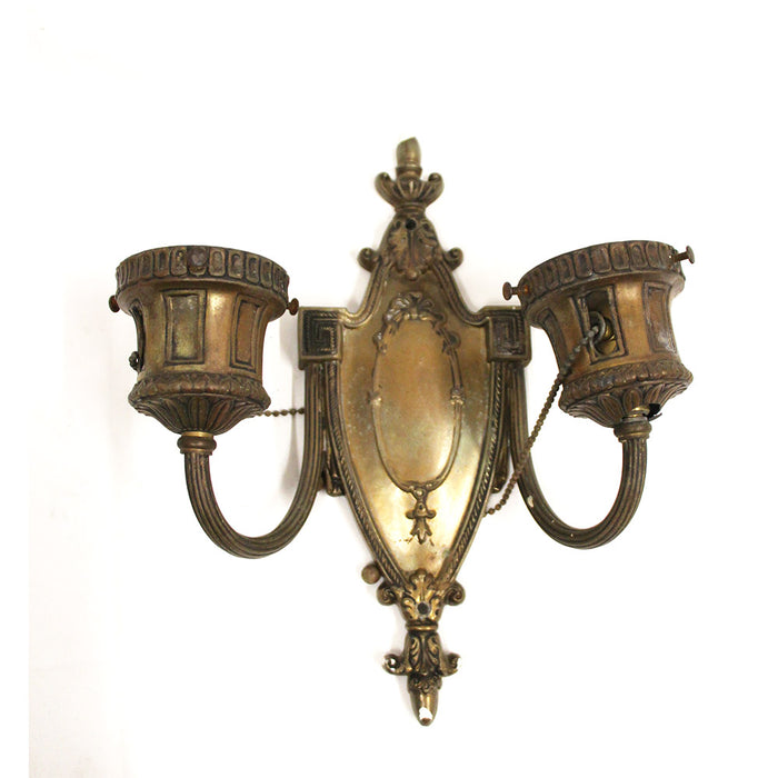 Antique Brass Wall Sconce 2 Light Candelabra Ornate Floral Design